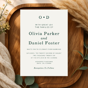 Classic Minimalist Green Typography Wedding Invitation