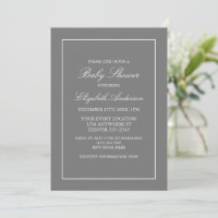 Classic Minimalist Grey Baby Shower Invitation