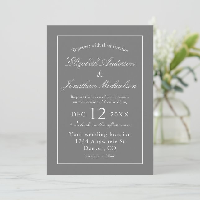 Classic Minimalist Grey Wedding Invitation (Standing Front)