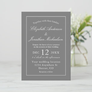 Classic Minimalist Grey Wedding Invitation