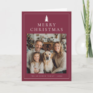 Classic Minimalist Merry Christmas Photo Burgandy Holiday Card