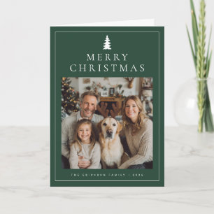 Classic Minimalist Merry Christmas Photo Green Holiday Card