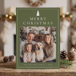 Classic Minimalist Merry Christmas Photo - Olive Holiday Card