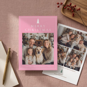 Classic Minimalist Merry Christmas Photo - Pink Holiday Card