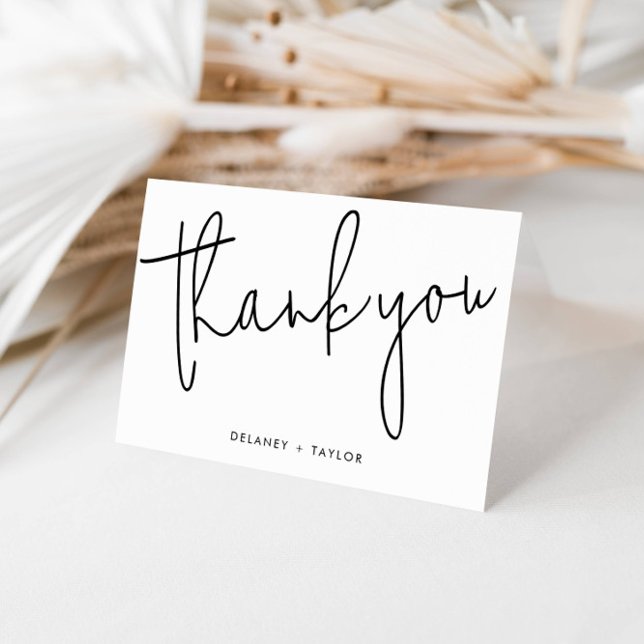 Classic Minimalist Mixed Font Simple Black  White  Thank You Card (Customize with your text and your wedding colors.)