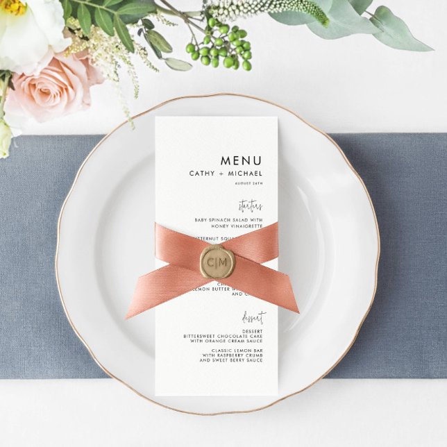 Classic Minimalist Mixed Font Tall Menu Card (Embellish your menu with custom ribbon and wax seals.)