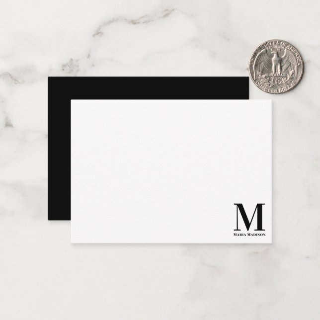 Classic Minimalist Monogram Black White Script Card (Front/Back In Situ)