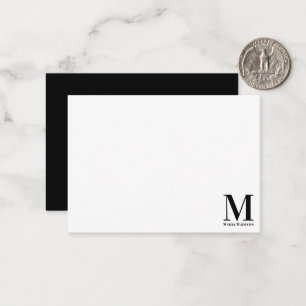 Classic Minimalist Monogram Black White Script Card