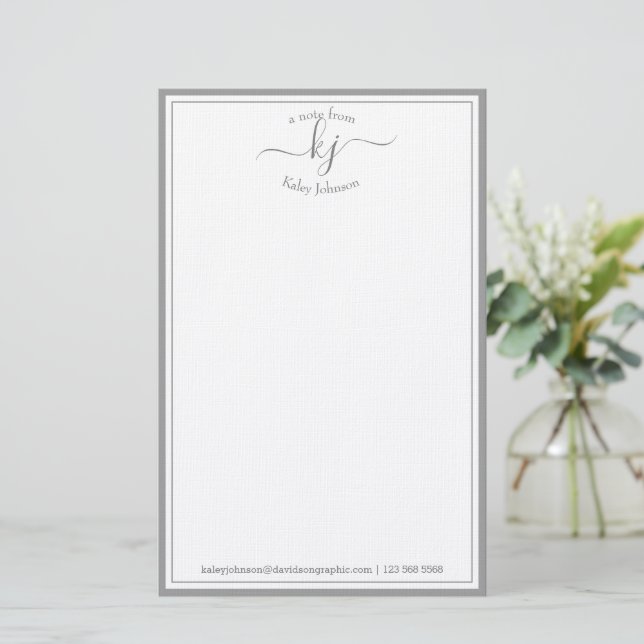 Classic Minimalist Monogram Light Grey Frame Stationery (Standing Front)