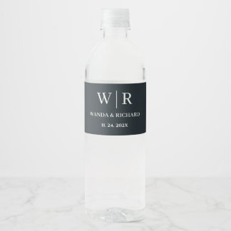 Classic Minimalist Monogram Wedding Water Bottle Label