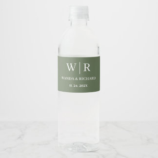 Classic Minimalist Monogram Wedding Water Bottle Label