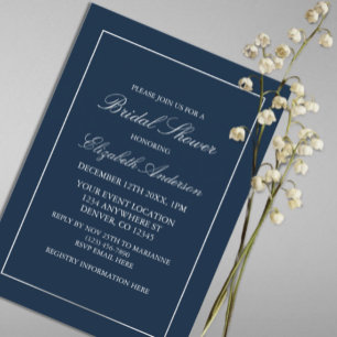 Classic Minimalist Navy Blue Bridal Shower Invitation