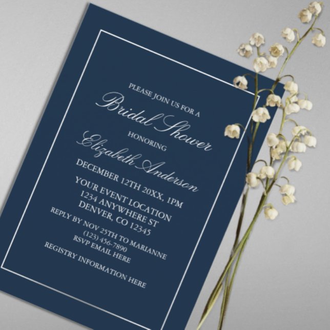 Classic Minimalist Navy Blue Bridal Shower Invitation (Creator Uploaded)