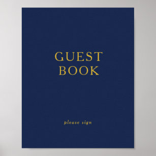 Classic Minimalist Navy Blue Gold Guest Book Sign