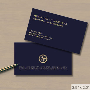 Classic Minimalist Navy Blue Gold Logo Business Card