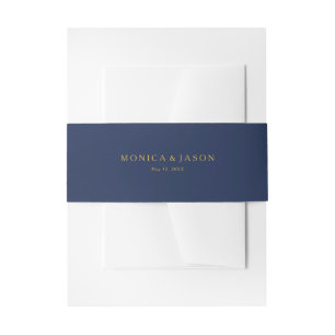 Classic Minimalist Navy Blue Gold Wedding Invitation Belly Band