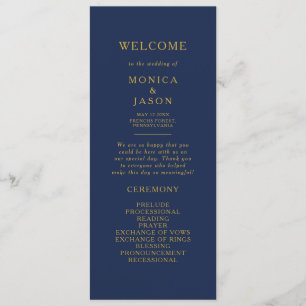 Classic Minimalist Navy Blue Gold Wedding Programme