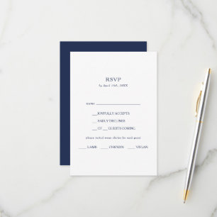 Classic Minimalist Navy Blue Menu Choice RSVP Card