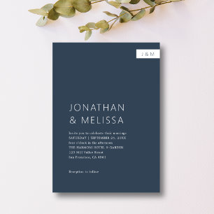 Classic Minimalist Navy Blue Monogram Wedding Invitation