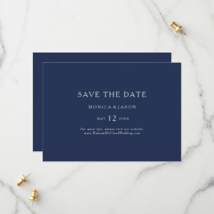 Classic Minimalist Navy Blue   Silver Horizontal Save The Date