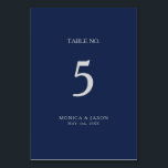 Classic Minimalist Navy Blue | Silver Table Number<br><div class="desc">This classic minimalist navy blue | silver table number is great for a simple modern romantic and elegant wedding. The dark navy blue colour palette and minimal vintage typography give it a classy chic formal touch. The design is flexible, perfect for a basic contemporary evening, spring, fall, summer, or winter...</div>