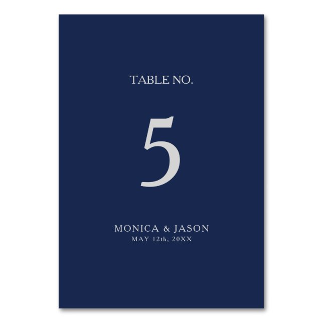 Classic Minimalist Navy Blue | Silver Table Number (Front)