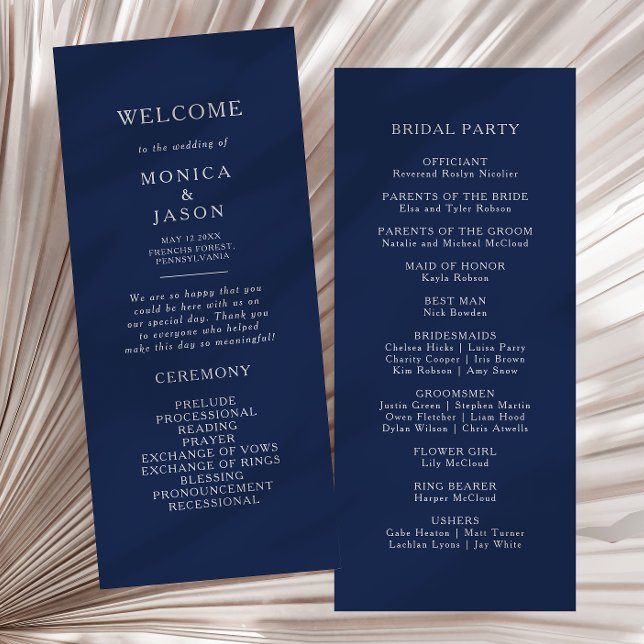 Classic Minimalist Navy Blue | Silver Wedding Programme (Creator Uploaded)