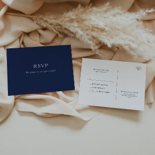 Classic Minimalist Navy Blue   Silver Wedding RSVP Postcard