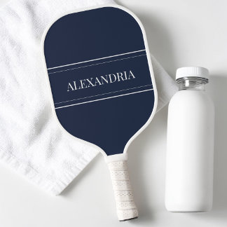 Classic Minimalist Navy Blue White Simple Stripe Pickleball Paddle