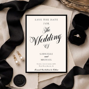 Classic Minimalist Old Money Black Ivory Wedding Save The Date