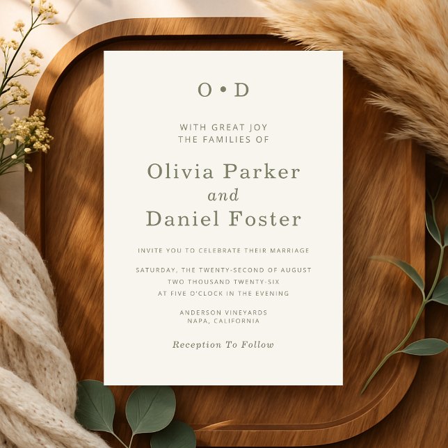 Classic Minimalist Olive Green Typography Wedding Invitation (Creator Uploaded)