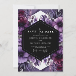 Classic Minimalist Purple Floral Wedding Save The Date