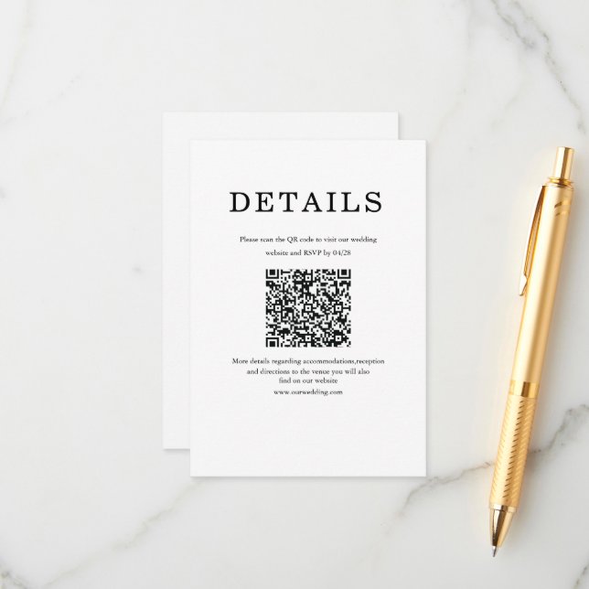 Classic Minimalist Qr simple  White & black  Enclosure Card (Front/Back In Situ)