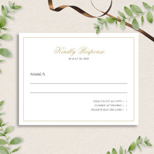 Classic Minimalist Script Black and Gold Wedding RSVP Card