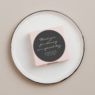 Classic Minimalist Script Black Thank You Wedding Round Sticker