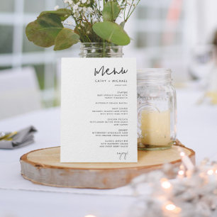 Classic Minimalist Script Black & White Paper Menu