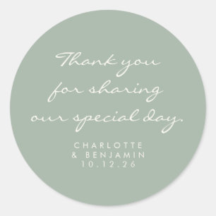 Classic Minimalist Script Sage Thank You Wedding Classic Round Sticker
