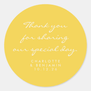 Classic Minimalist Script Yellow Thank You Wedding Classic Round Sticker