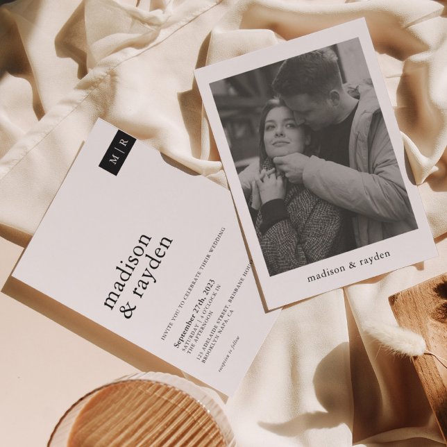 Classic Minimalist Simple Monogram Photo Wedding Invitation (Creator Uploaded)