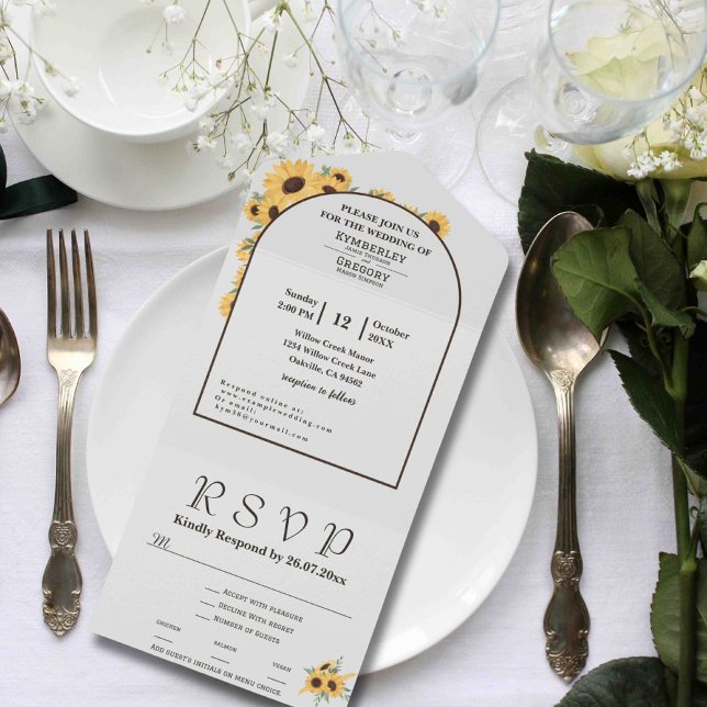 Classic Minimalist Sunflower Arch Sage Green All In One Invitation (Creator Uploaded)