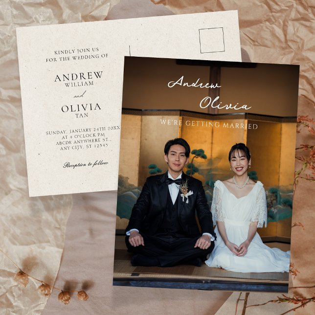 Classic Minimalist traditional photo wedding  Postcard (Creator Uploaded)