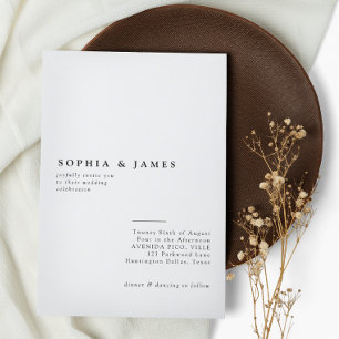 Classic Minimalist White Black Wedding Invitation