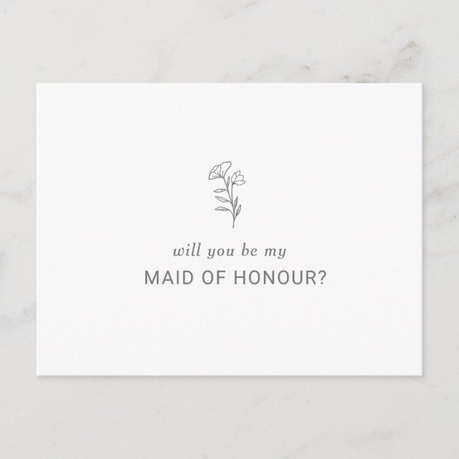 Classic Minimalist will you be my maid of honour Invitation Postcard (Front)