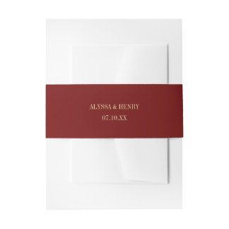 Classic Minimalistic Wine Red Custom Wedding Names Invitation Belly Band