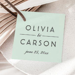 Classic Mint Black Calligraphy Monogram Wedding Favour Tags