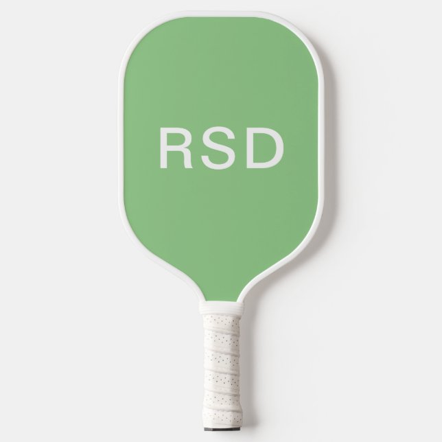 Classic Mint Green White Monogram Initials Pickleball Paddle (Front)