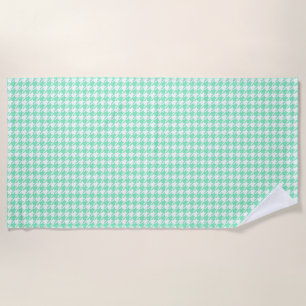 Classic Mint White Pepita Houndstooth Pattern   Beach Towel