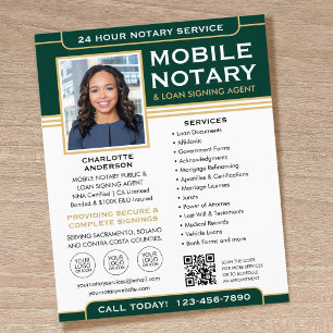 Classic Mobile Notary Flyer QR Code Green Gold