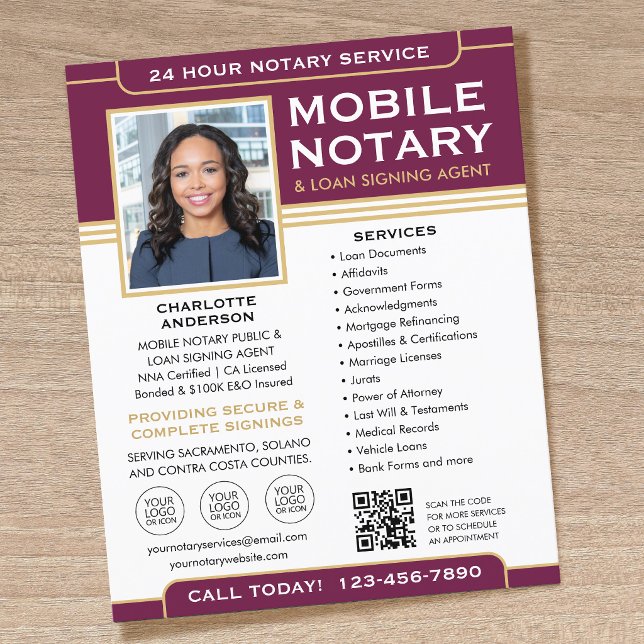 Classic Mobile Notary Flyer QR Code Plum Gold (Creator Uploaded)