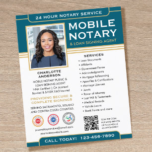 Classic Mobile Notary Public QR Code Teal Editable Flyer